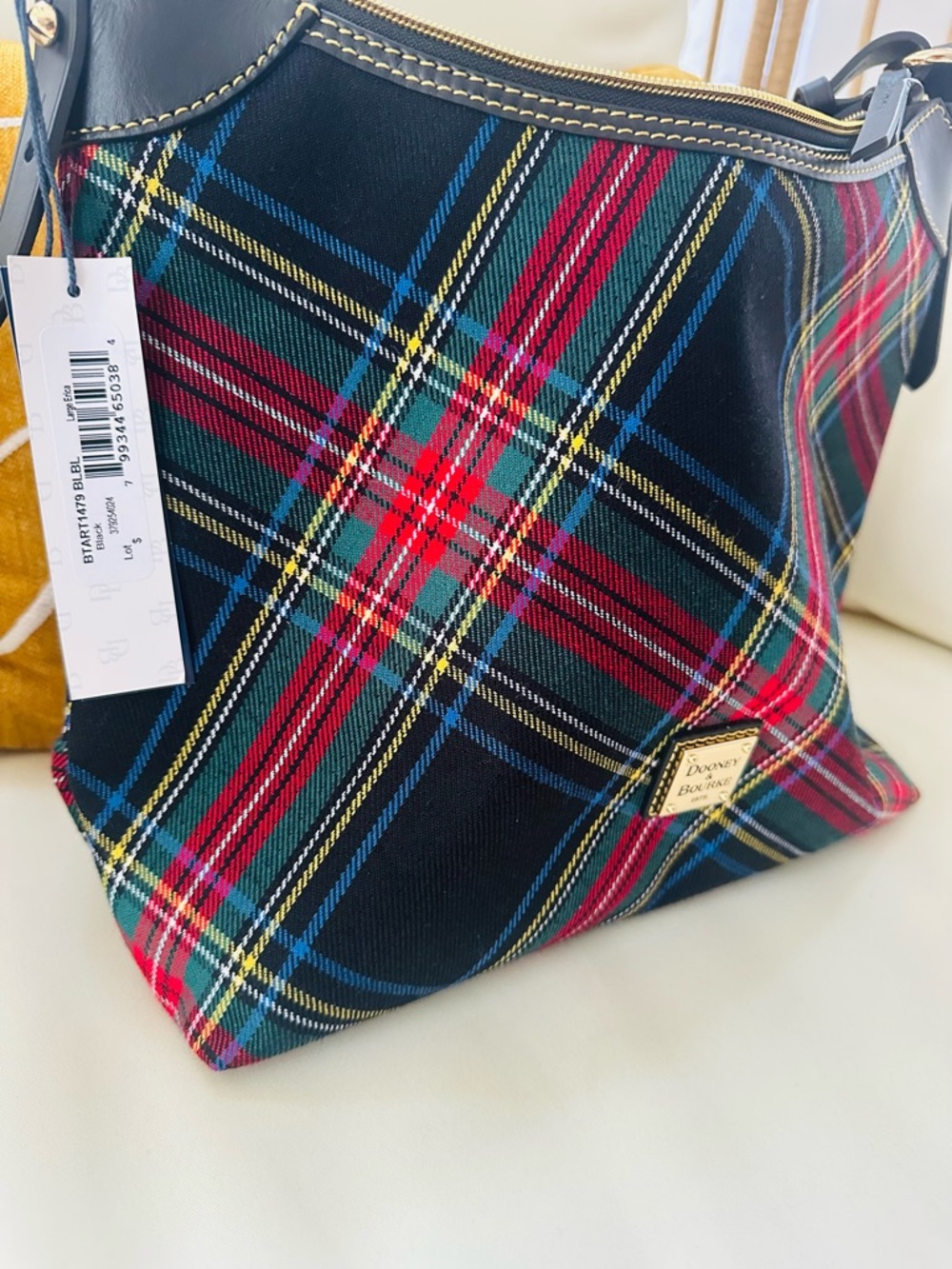 Dooney & Bourke Plaid Shoulder Bag - Black, Red, Blue-LARGE Erica